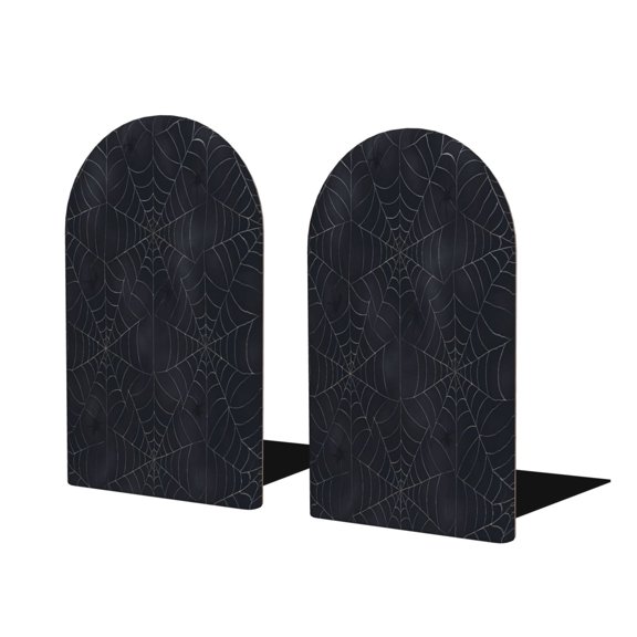 Wood Non-Skid Bookend For Shelves Heavy Duty Book Stand For Cds Documents Books Periodicals 1 Pair Spider Web Halloween Pattern