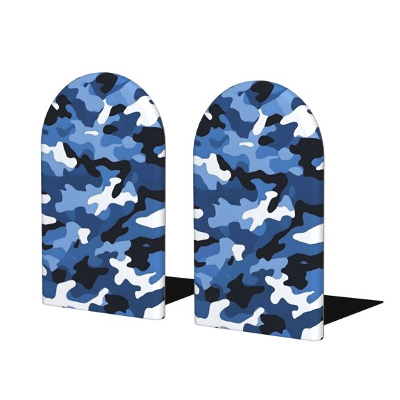 Wood Non-Skid Bookend For Shelves Heavy Duty Book Stand For Cds Documents Books Periodicals 1 Pair Vector Camouflage Pattern Blue_2