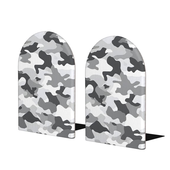 Wood Non-Skid Bookend For Shelves Heavy Duty Book Stand For Cds, Documents, Books, Periodicals, 1 Pair Vector Camouflage Pattern Gray_2