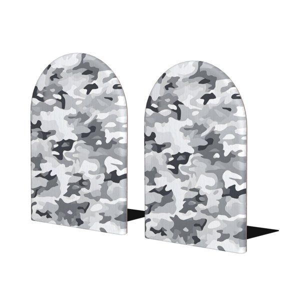 Wood Non-Skid Bookend For Shelves Heavy Duty Book Stand For Cds, Documents, Books, Periodicals, 1 Pair Vector Camouflage Pattern Gray_3