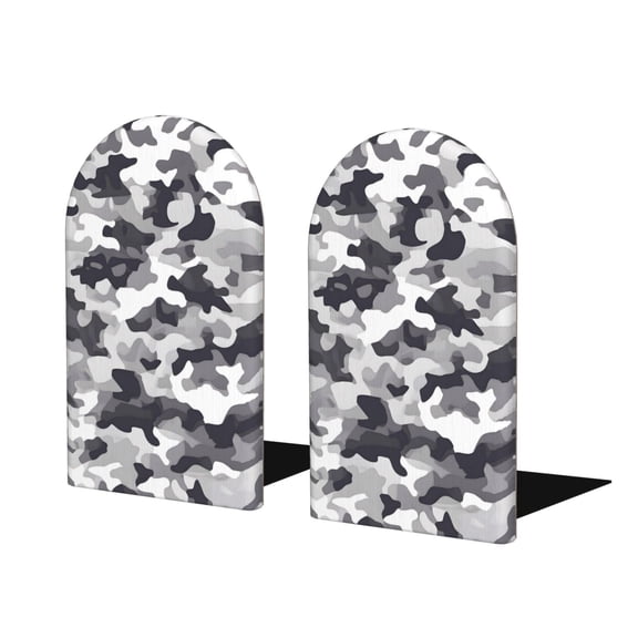 Wood Non-Skid Bookend For Shelves Heavy Duty Book Stand For Cds Documents Books Periodicals 1 Pair Vector Camouflage Pattern Gray_4