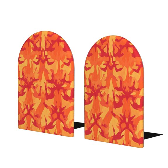 Wood Non-Skid Bookend For Shelves Heavy Duty Book Stand For Cds, Documents, Books, Periodicals, 1 Pair Vector Camouflage Pattern Orange Red_2