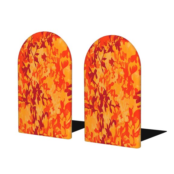 Wood Non-Skid Bookend For Shelves Heavy Duty Book Stand For Cds Documents Books Periodicals 1 Pair Vector Camouflage Pattern Orange Red_3