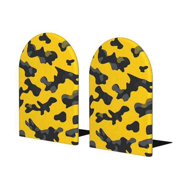 Wood Non-Skid Bookend For Shelves Heavy Duty Book Stand For Cds, Documents, Books, Periodicals, 1 Pair Vector Camouflage Pattern Yellow_2