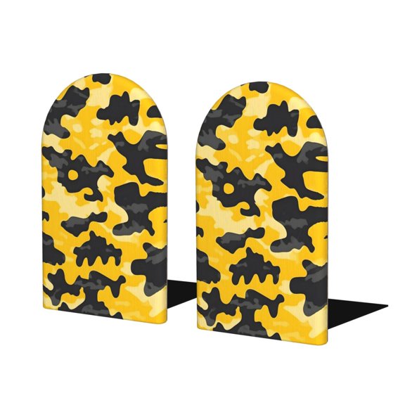 Wood Non-Skid Bookend For Shelves Heavy Duty Book Stand For Cds Documents Books Periodicals 1 Pair Vector Camouflage Pattern Yellow_3