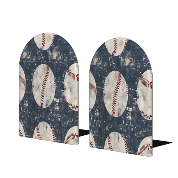 Wood Non-Skid Bookend For Shelves Heavy Duty Book Stand For Cds, Documents, Books, Periodicals, 1 Pair Vintage Baseball Theme Retro Sport Style