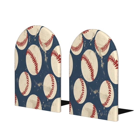 Wood Non-Skid Bookend For Shelves Heavy Duty Book Stand For Cds, Documents, Books, Periodicals, 1 Pair Vintage Baseball Theme