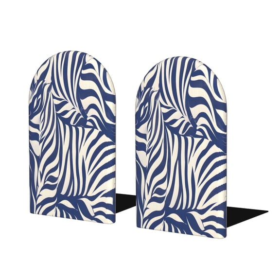 Wood Non-Skid Bookend For Shelves Heavy Duty Book Stand For Cds Documents Books Periodicals 1 Pair Zebra Print Style Steelblue_1