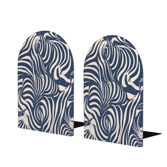 Wood Non-Skid Bookend For Shelves Heavy Duty Book Stand For Cds, Documents, Books, Periodicals, 1 Pair Zebra Print Style Steelblue_3