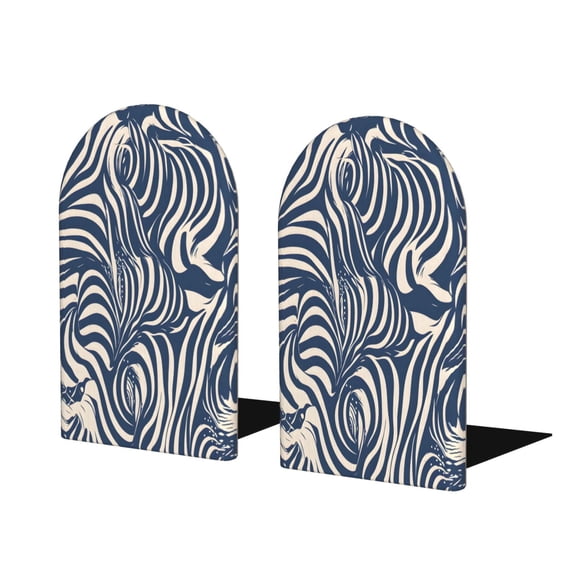 Wood Non-Skid Bookend For Shelves Heavy Duty Book Stand For Cds Documents Books Periodicals 1 Pair Zebra Print Style Steelblue_3