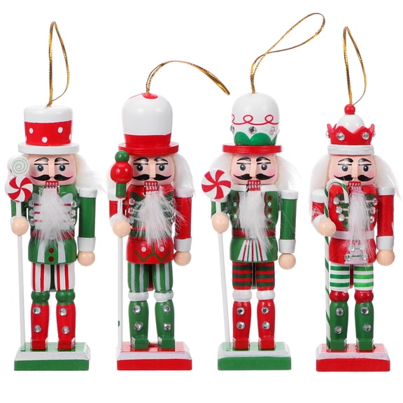 UKCOCO Festive Hanging Nutcracker Decorations Assorted Color Wood for Xmas 4Pcs