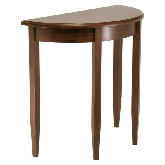 Wood Occasional Table 32-Inch Half-Moon Console Table Walnut Finish Entryway or Accent Table with Tapered Legs Compact Design for Small Spaces