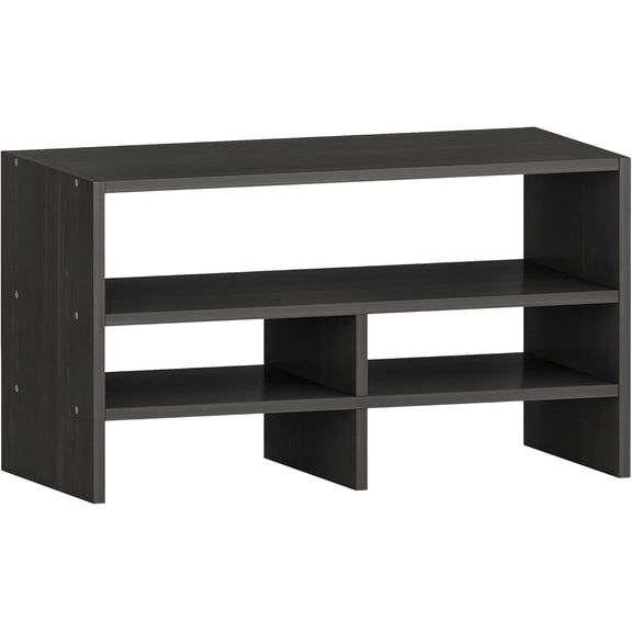 Wood Office Supplies Organizer with Storage Spaces, Desk Top Organizer Shelf with Five Storage Compartments for Desk, Office, Dorm, Classroom, Black