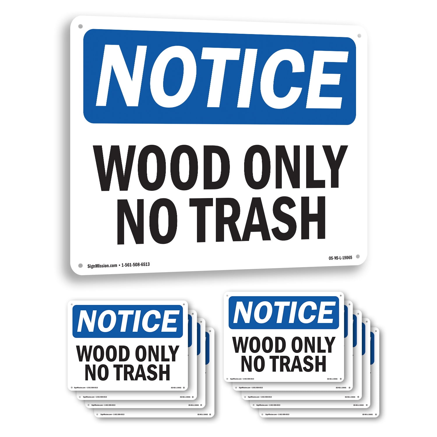 Wood Only No Trash OSHA Notice Rigid Plastic Sign 10 Inch x 7 Inch - 10 ...