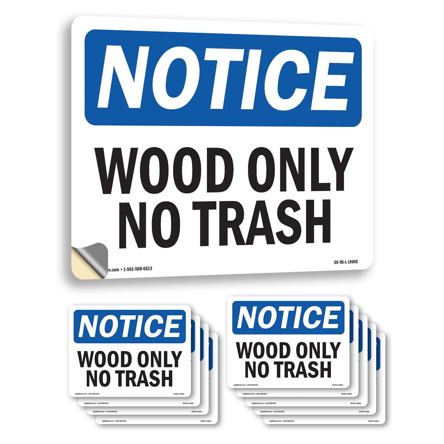 Wood Only No Trash OSHA Notice Vinyl Decal Label 10 Inch x 7 Inch - 10 ...