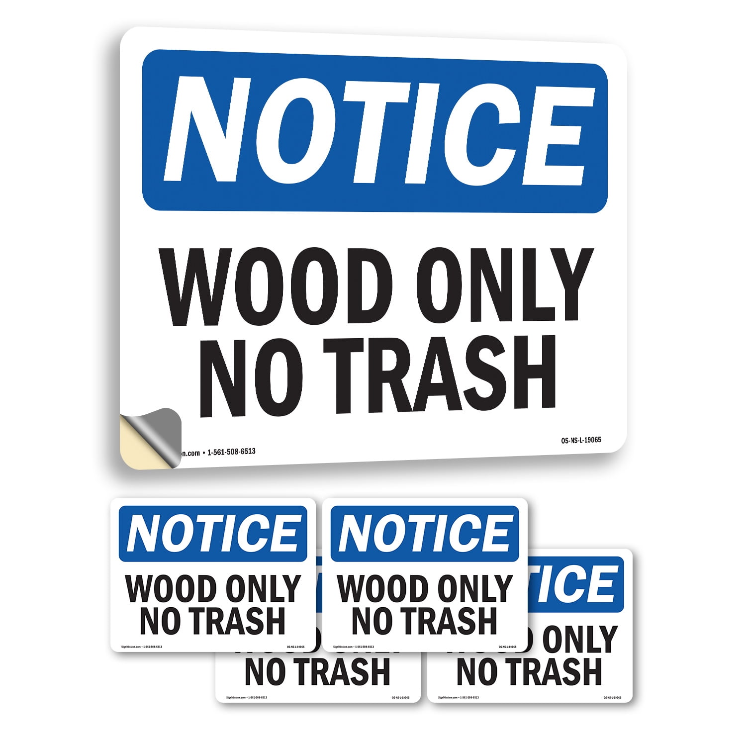 Wood Only No Trash OSHA Notice Vinyl Decal Label 18 Inch x 12 Inch - 5 ...