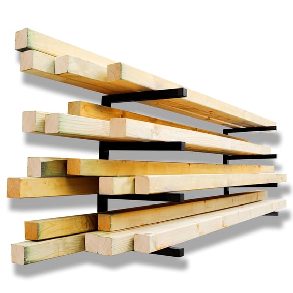 Wood Organizer And Lumber Storrack Wall Mount Heavy Duty Metal Shwith 4-level Holds Up 800 Lbs Indoor & Outdoore - Black
