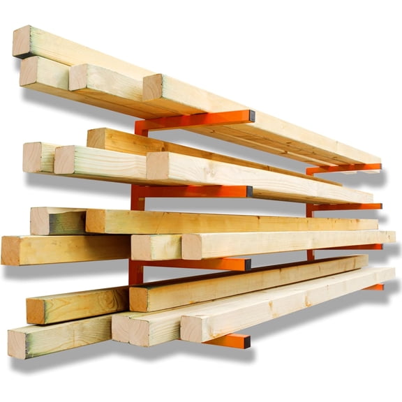 Wood Organizer and Lumber Storage Rack Wall Mount, Heavy Duty Metal Shelf with 4-Level Holds Up 800 LBS, Indoor & Outdoor Use - Orange