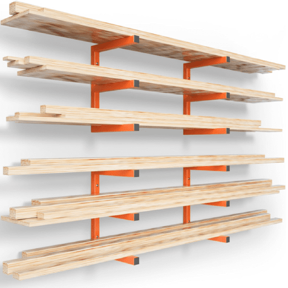 Wood Organizer and Lumber Storage Rack Wall Mount, Heavy Duty Metal Shelf with 6-Level Holds Up 1200 LBS, Indoor & Outdoor Use - Orange