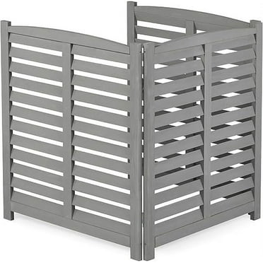 Wood Outdoor Air Conditioner Fence Screen, 3-Panel Outside Wood Privacy Fence, 32" W x 38" H,Grey