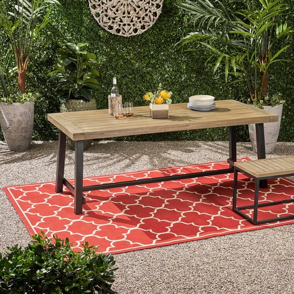 Wood Outdoor Dining Furniture - Grey+black Table To Elements