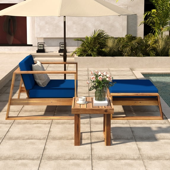 Wood Outdoor Lounge Set - Chair & Ottoman, Perfect for Patios, Balconies, and Gardens