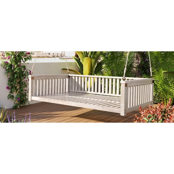 Wood Outdoor Swing - Twin, White, Minimalist, Use Twin Size Bed Wood, Minimalist Design, Safe