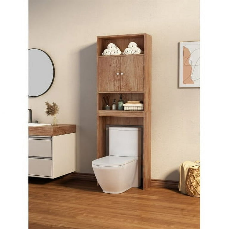 Wood Over The Toilet Storage Cabinet, Double Door Bathroom Storage  Organizer, Toilet Rack with Inner Adjustable Shelf and Open Storage Shelf