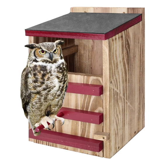 Wood Owl House, Waterproof Owl Nesting Box, Bird Houses for Outside with Mounting Screws, Wooden OpeningOwl Box for Barn Owl, Screech Owl, Backyard Birding Supplies