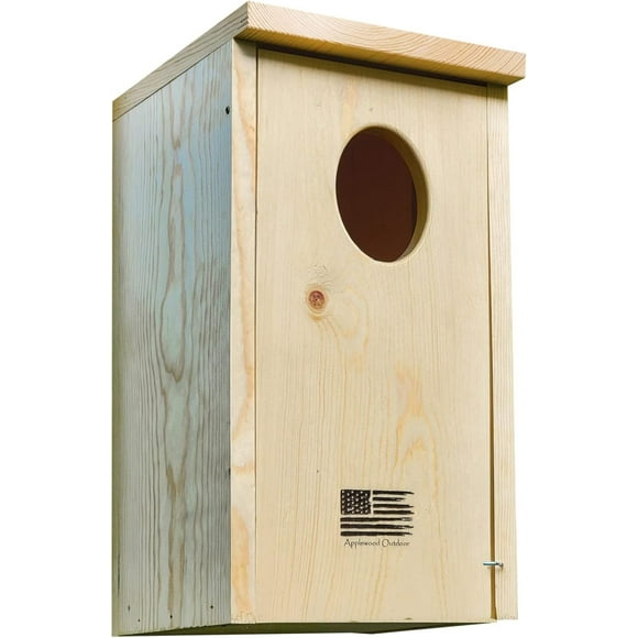 Wood Owl House with Oval Opening, Kestrel Nesting Box for Outside - Easy to Install, Perfect for Screech, Boreal, Saw Whet Owls & American Kestrels