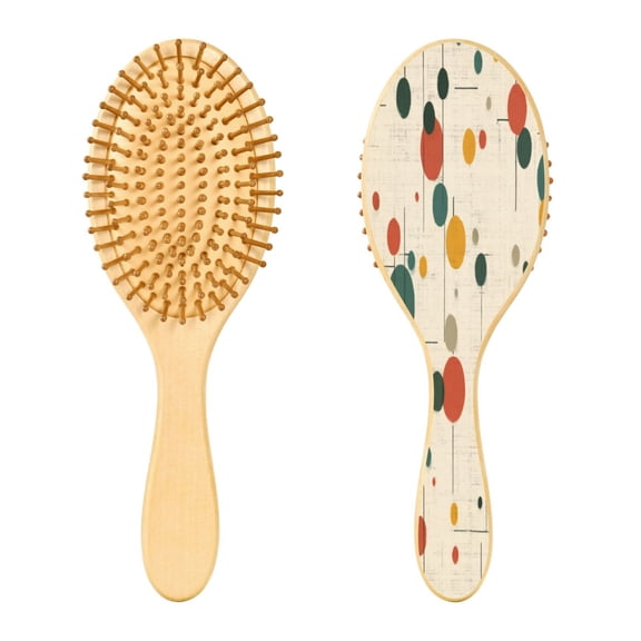 Wood Paddle Brush with Cushion & Round Hair Brush Colorful Dots and Lines Detangling Brush for All Hair Types