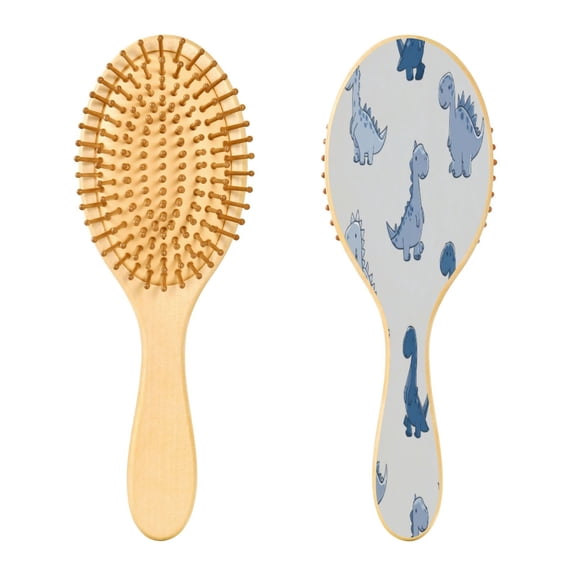Wood Paddle Brush with Cushion & Round Hair Brush Cute Blue Dinosaurs Detangling Brush for All Hair Types