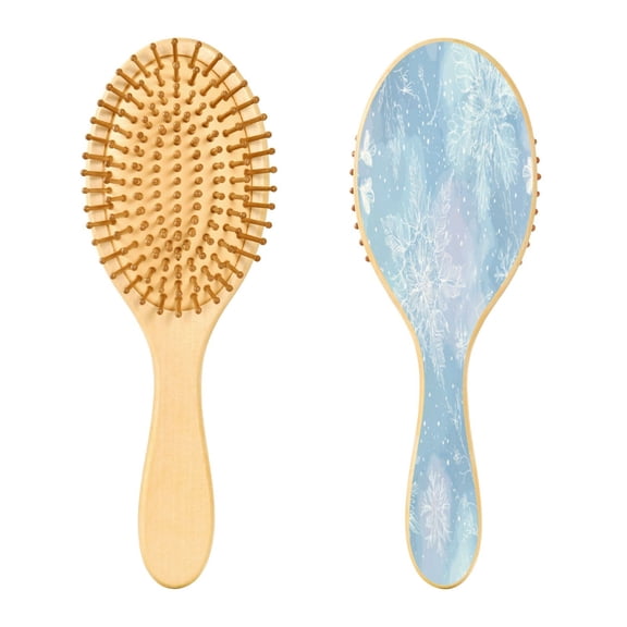 Wood Paddle Brush with Cushion & Round Hair Brush Delicate Snowflakes Patter Detangling Brush for All Hair Types
