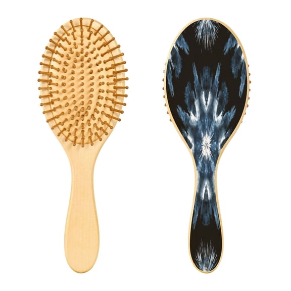 Wood Paddle Brush with Cushion & Round Hair Brush Explosion Of Blue Ink Detangling Brush for All Hair Types