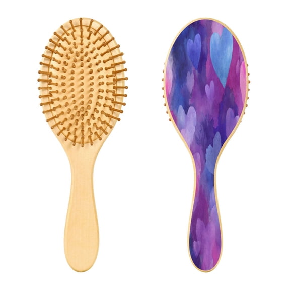 Wood Paddle Brush with Cushion & Round Hair Brush Indigo and Violet Hearts Detangling Brush for All Hair Types