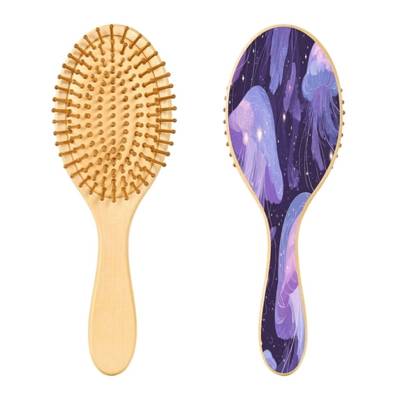 Wood Paddle Brush with Cushion & Round Hair Brush Jellyfish in Space Detangling Brush for All Hair Types