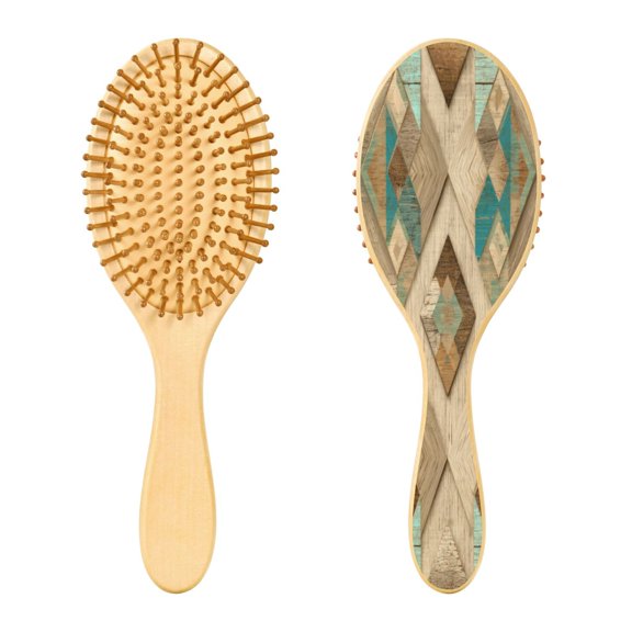 Wood Paddle Brush with Cushion & Round Hair Brush Natural Abstract Shapes Detangling Brush for All Hair Types