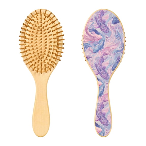Wood Paddle Brush with Cushion & Round Hair Brush Pale Pink Marine Creatures Detangling Brush for All Hair Types