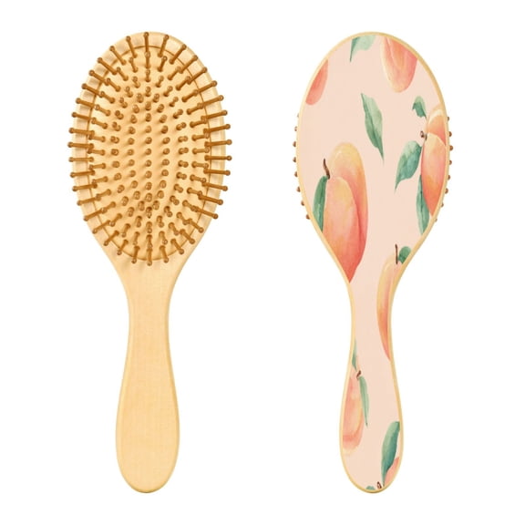 Wood Paddle Brush with Cushion & Round Hair Brush Pale Pink Peach's Pattern Detangling Brush for All Hair Types