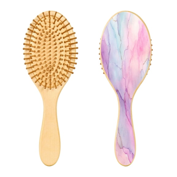 Wood Paddle Brush with Cushion & Round Hair Brush Pastel Pink Marble Texture Detangling Brush for All Hair Types