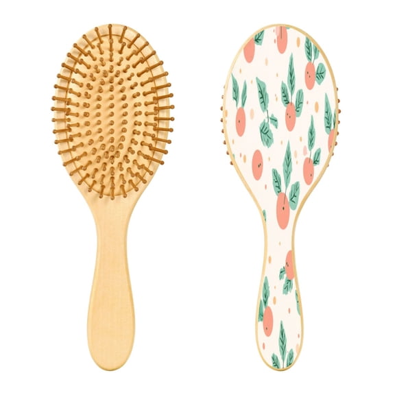 Wood Paddle Brush with Cushion & Round Hair Brush Peach Holly Leaves and Berries Detangling Brush for All Hair Types