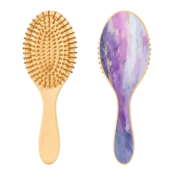 Wood Paddle Brush with Cushion & Round Hair Brush Pink and Blue Marble Texture Detangling Brush for All Hair Types
