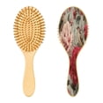 thumbnail image 1 of Wood Paddle Brush with Cushion & Round Hair Brush Pink and Red Peonies Detangling Brush for All Hair Types, 1 of 7