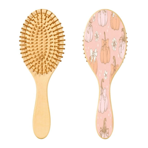 Wood Paddle Brush with Cushion & Round Hair Brush Pumpkins Adorned in Bows Detangling Brush for All Hair Types