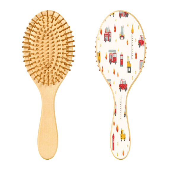 Wood Paddle Brush with Cushion & Round Hair Brush Red Fiery Awesome Patterns Detangling Brush for All Hair Types