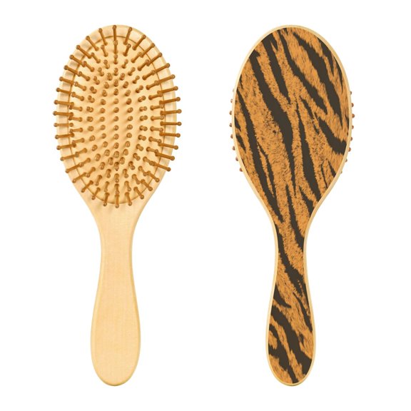 Wood Paddle Brush with Cushion & Round Hair Brush Tiger Stripes Pattern Detangling Brush for All Hair Types