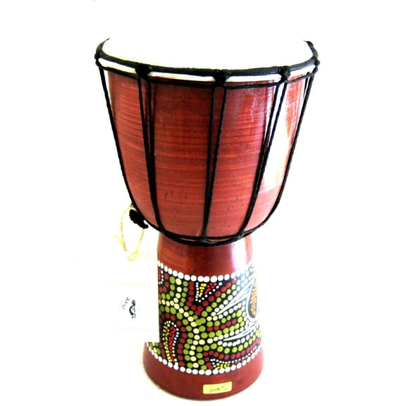 Wood Painted Djembe Drum, 12" High