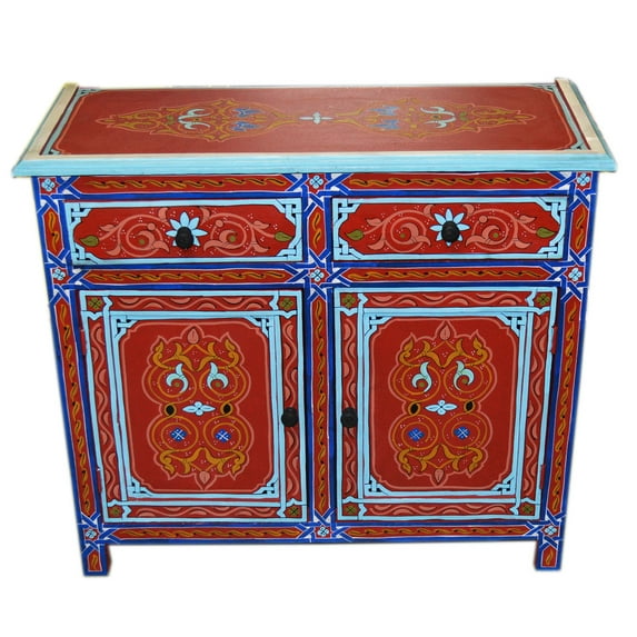 Wood Painted Dresser Double Red
