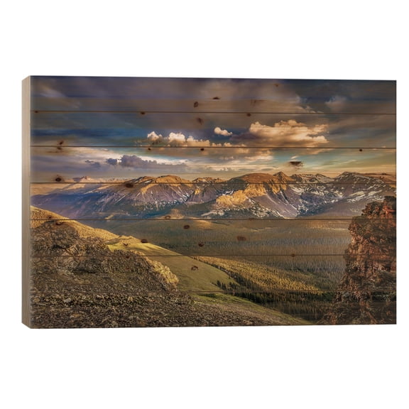 Wood Pallet Art Print - USA, Colorado, Rocky Mountain National Park. Mountain and valley landscape at sunset