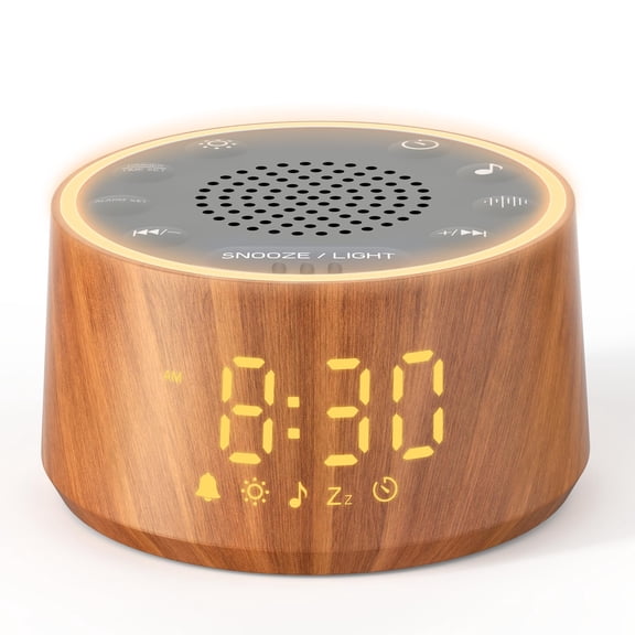 Wood Palm-sized Sound Machine with Lamp and Alarm Clock